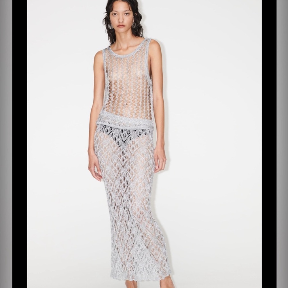 Zara crochet metallic thread SKIRT & TOP SET , S/ M